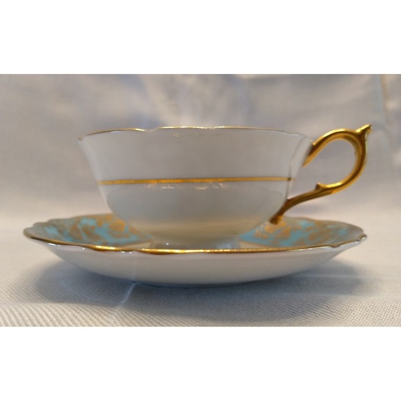 Paragon Teacup Saucer Bluebell Medallion Heavy Gold Gilt Double Warrant Vtg 40s - Picture 4 of 16